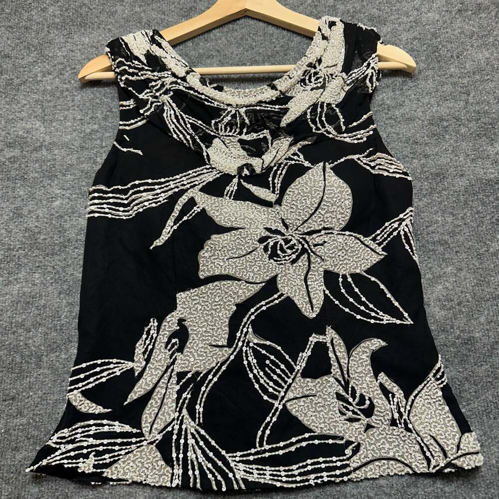 100% Silk Beaded Sean Collection Cowl Neck Sleeveless 90s Y2K Party Formal Top
